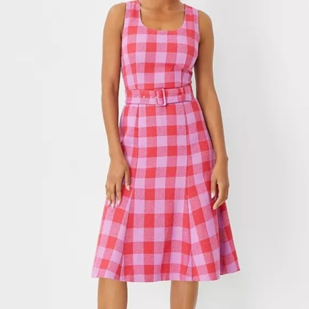Sleeveless Plaid Dress with Flared Skirt - Picture 5 of 5